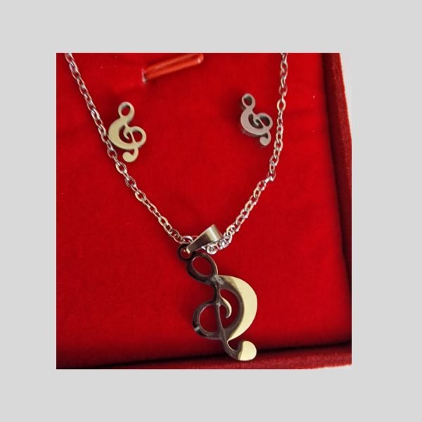 Juego pendientes y collar nota musical