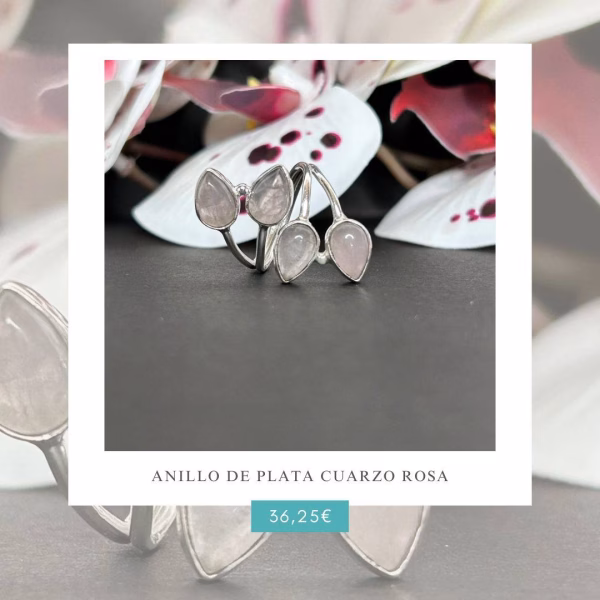 anillo plata cuarzo rosa