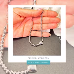 Pulsera corazón plateada de acero inoxidable