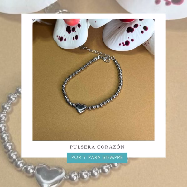 pulsera corazón plateada