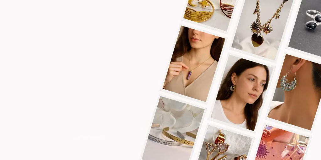 Mujer usando joyas de moda en España: anillos, collares y pendientes
