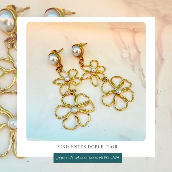 pendientes doble flor acero inoxidable